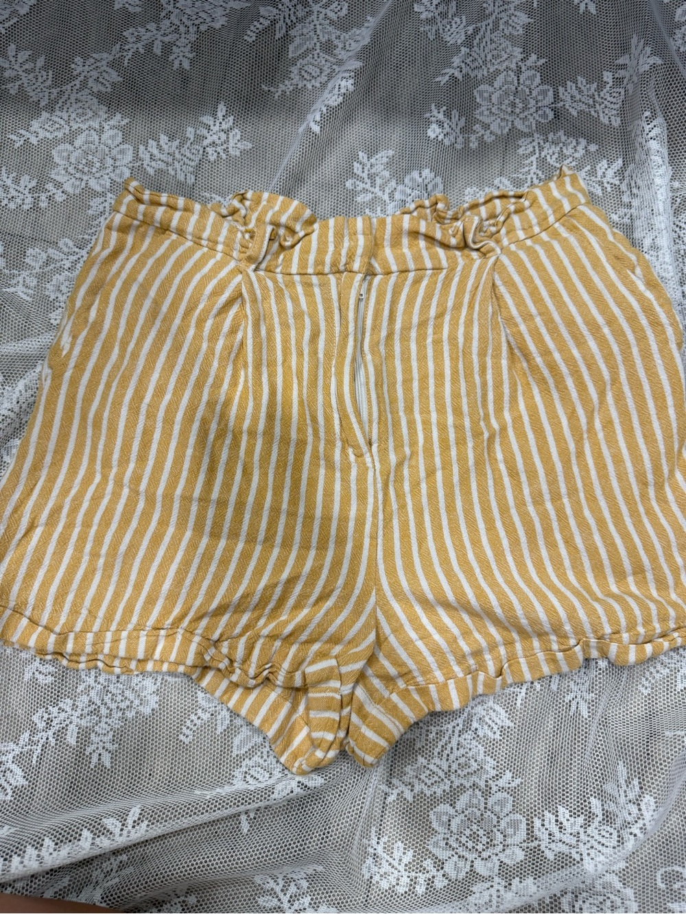 Forever 21 Yellow and White Striped High-Waist Shorts